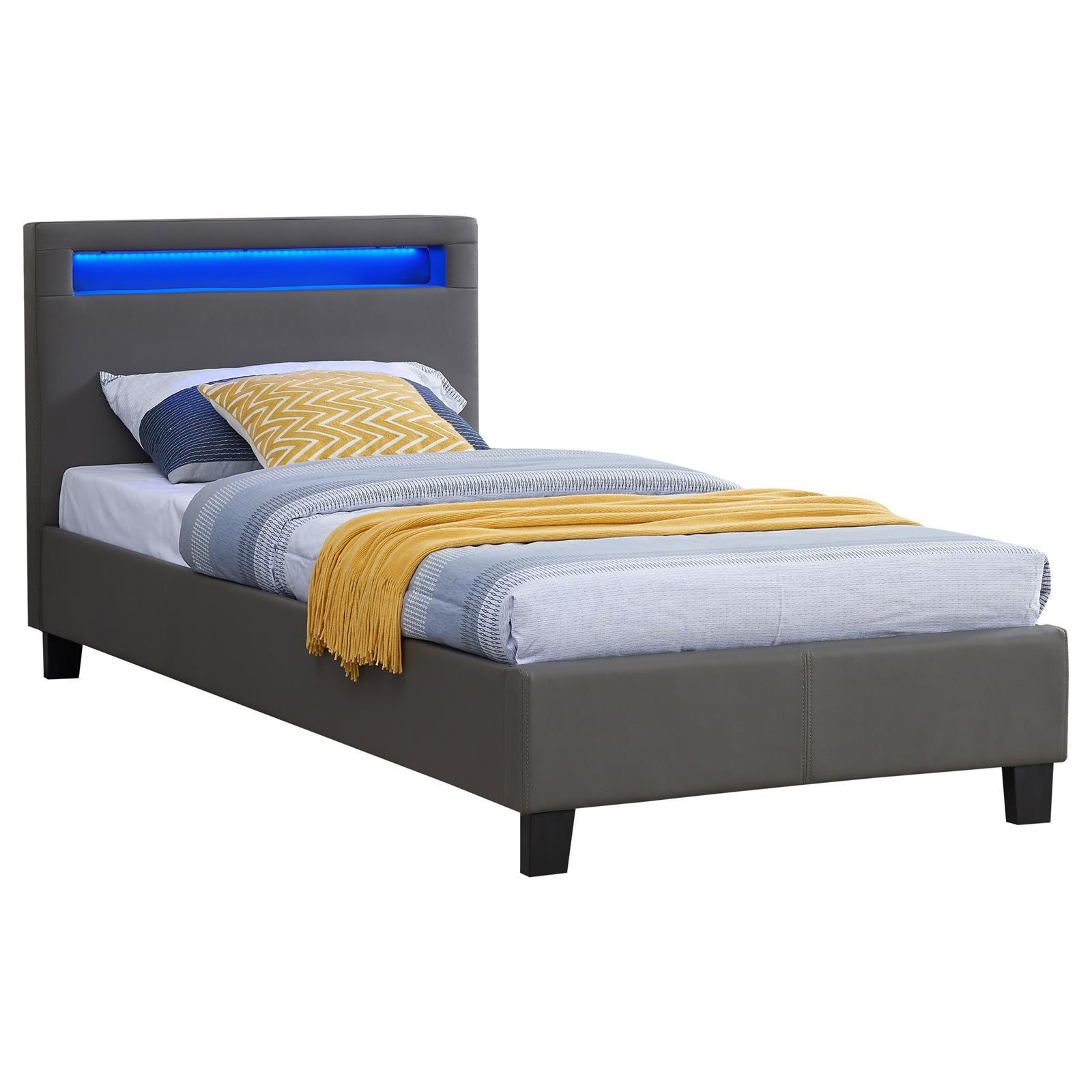 POLSTERBETT MIT LED MANDALAY 90X200 CM - Grau, Textil (90/200cm) - CARO-Möbel