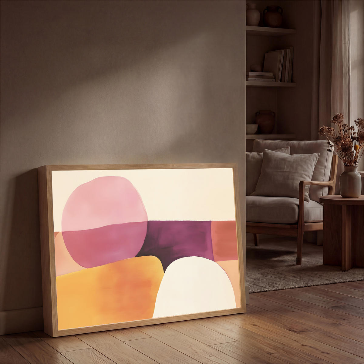 NÁSTĚNNÁ LAMPA S AKUMULÁTOREM Tvary - abstraktní - barevné 90x60 cm - růžová, kompozitní dřevo (90/60/8cm) - OnlyWow