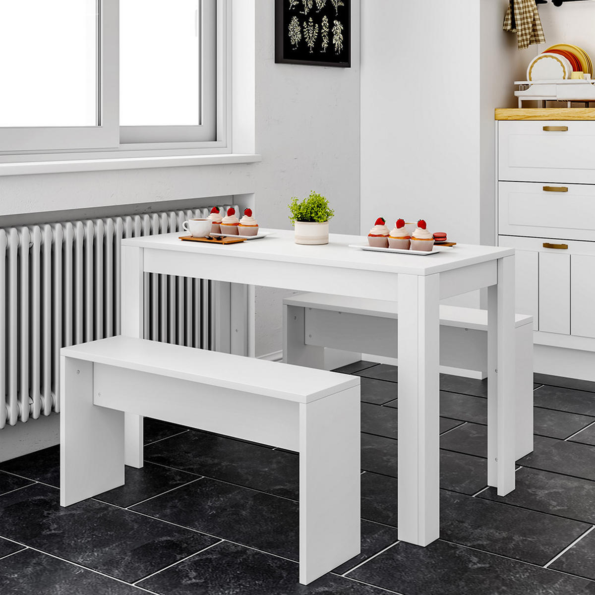 ESSGRUPPE 3-TLG. Platzsparend Spanplatte Weiß - Weiß, Holzwerkstoff (110/72/55cm) - Livingandhome