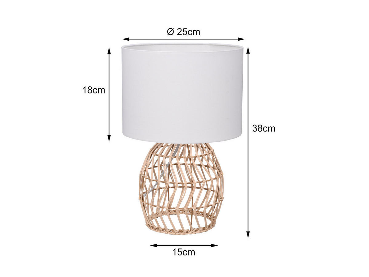 TISCHLEUCHTE Korbgeflecht aus Rattan, Höhe 38cm - Naturfarben/Weiß, Naturmaterialien/Textil (18/18/38cm) - meineWunschleuchte