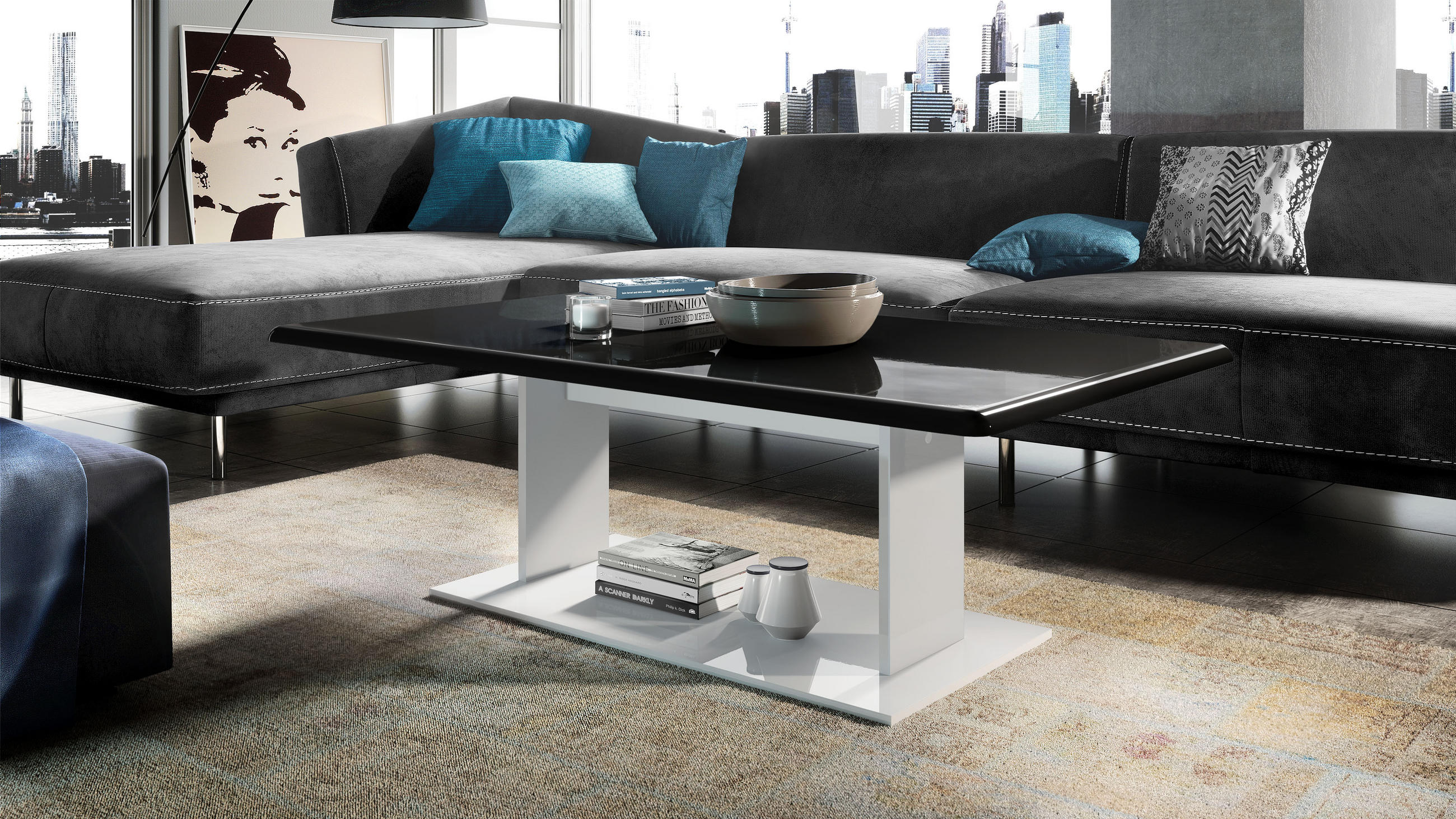 COUCHTISCH Mono Tischplatte in Schwarz Hochglanz - Schwarz Hochglanz, Holzwerkstoff (70/120/40cm) - Vladon
