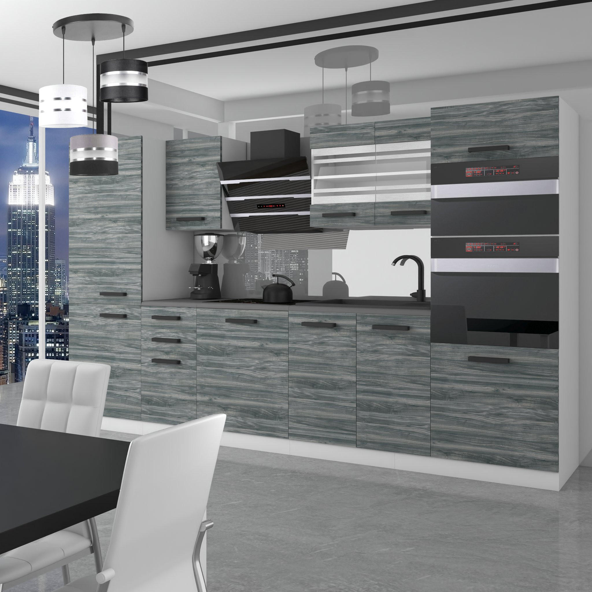 KÜCHENZEILE Mila 300 cm, mit Arbeitsplatten, Glamour Wood - Grau, Holz (300/204/60cm) - B BELINI GROUP