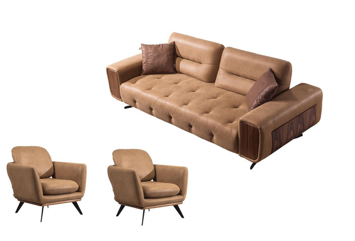 SITZGARNITUR Energy Grau-Seidengrau Stellvariante:3+1+1 - Braun, Holz (240/100/90cm) - Villa Möbel