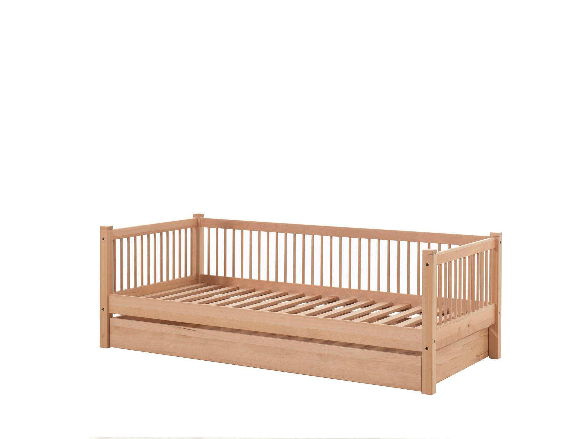 TAGESBETT Kelci 90x200 mit Bettschublade Umrandung Buche massiv natur - Buchefarben, Holz (90/200cm) - 58aufmkessel