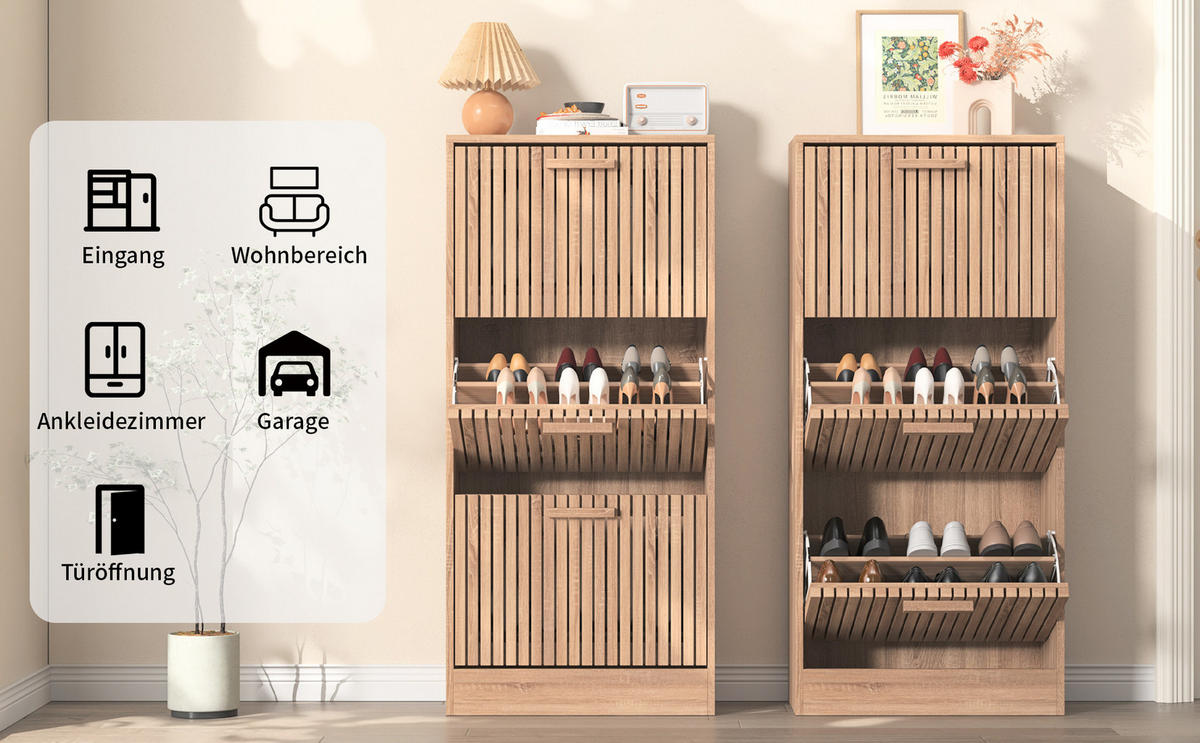 SCHUHSCHRANK 60x24x113cm platzsparend mit Naturoptik - Eichefarben, Holzwerkstoff (24/113/60cm) - SHOPENTRA