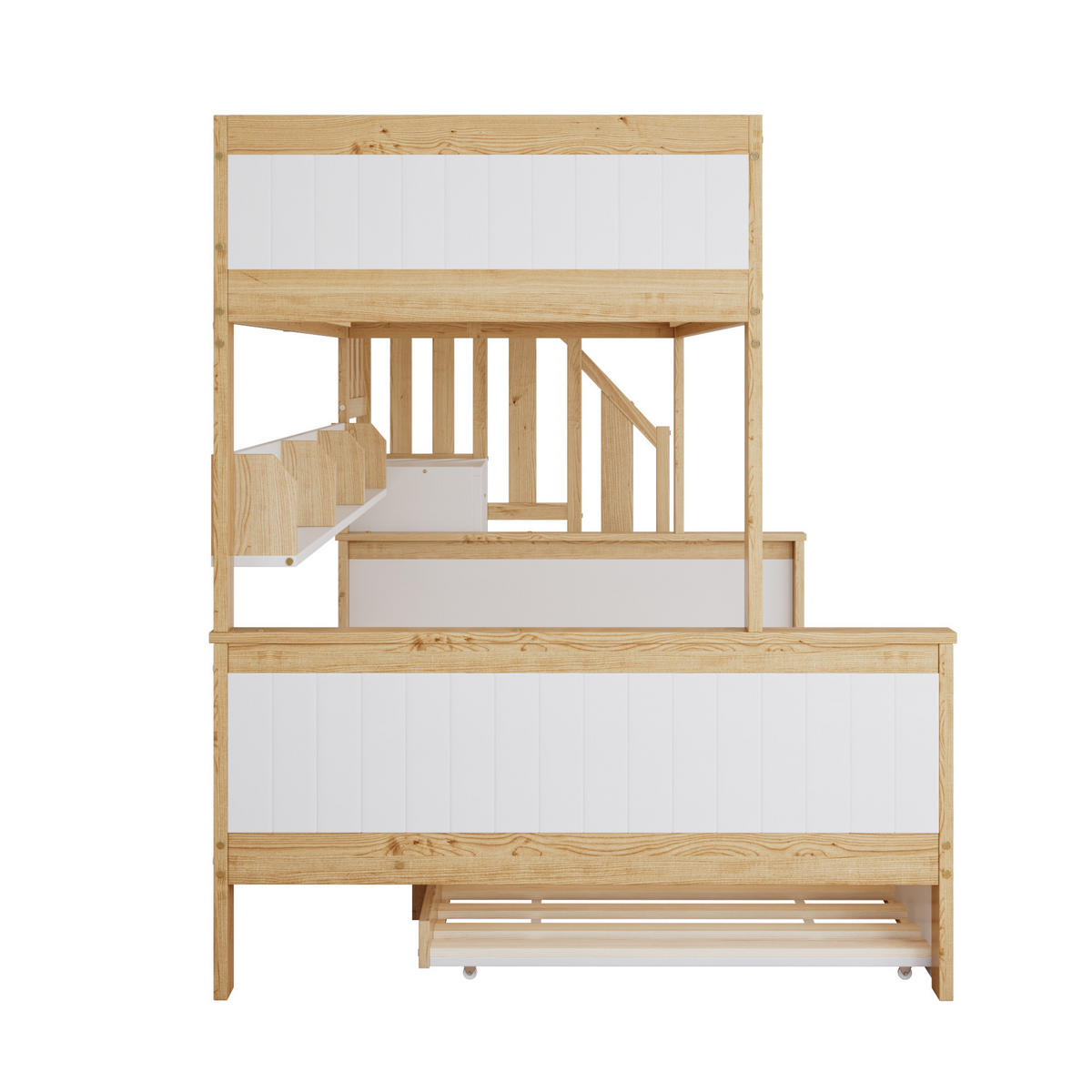 ETAGENBETT 90/200 cm + 90/190 cm + 120/200 cm Weiß, Natur - Ahornfarben/Weiß, Holz/Holzwerkstoff - Raumix