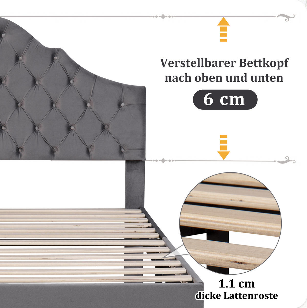 POLSTERBETT 90/200 cm grau aus Samt mit Lattenrost - Grau, Textil (90/200cm) - OKMYHOME