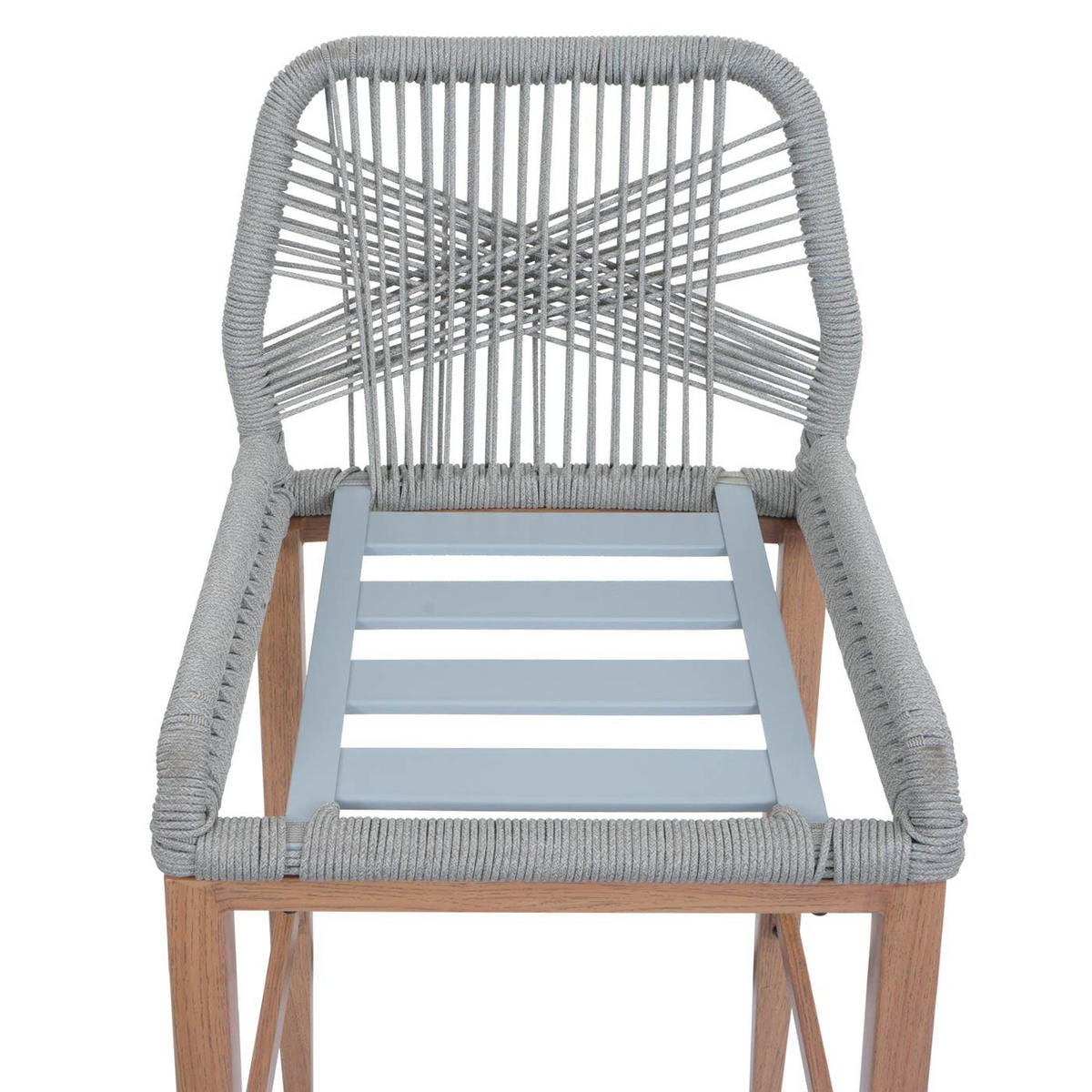 GARTENSTUHL 2er-Set HxBxT 101x45x50cm Sitzhöhe 76cm Hellgrau Kissen Hellgrau Seilgeflecht Metall Holz-Optik - Hellgrau, Metall (45/101/50cm) - PROREGAL