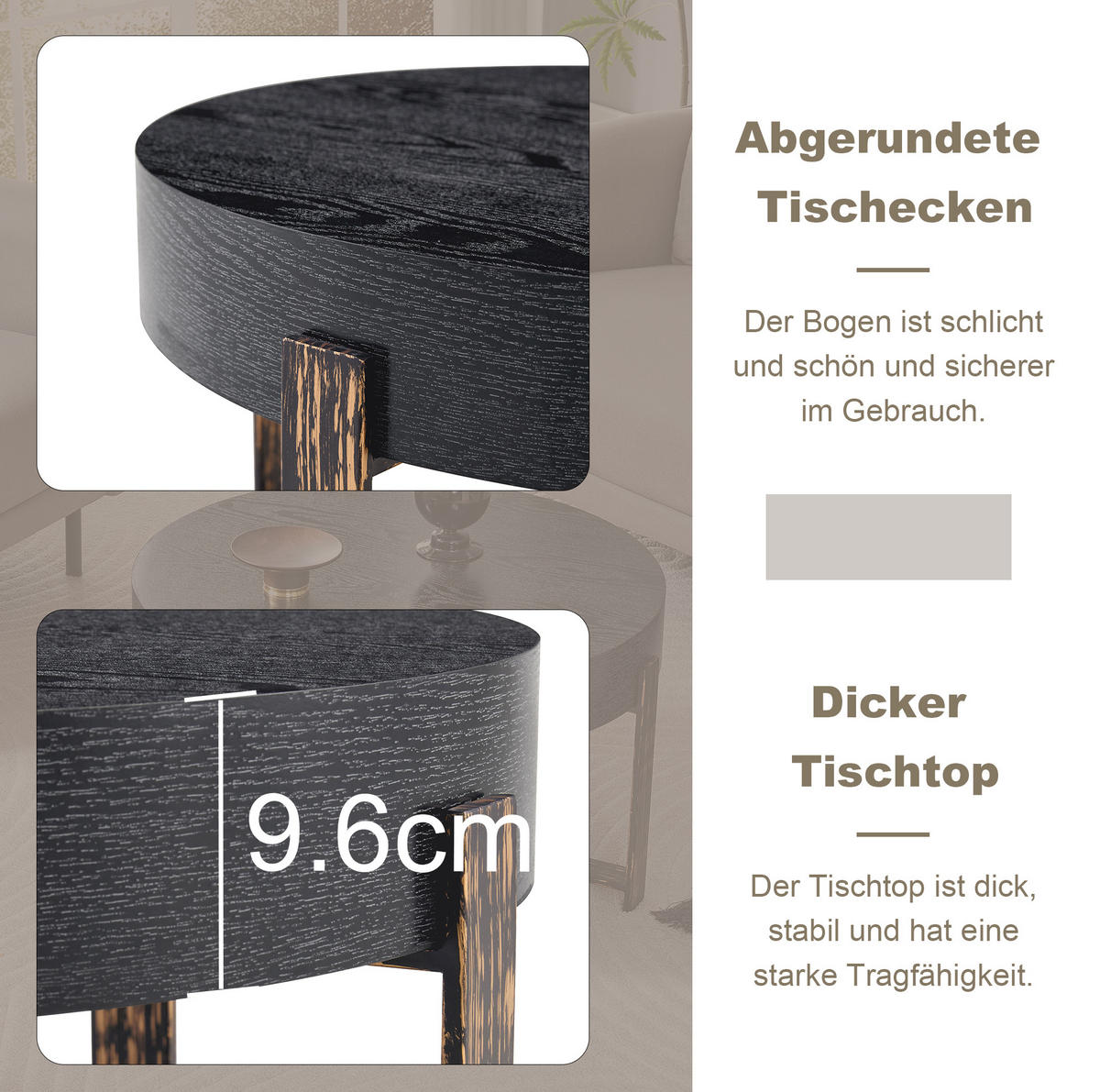 BEISTELLTISCH 68/39 cm in Schwarz mit Holzoptik und Metall-Kreuzgestell - Schwarz, Holzwerkstoff (68/68/39cm) - Flora Grace