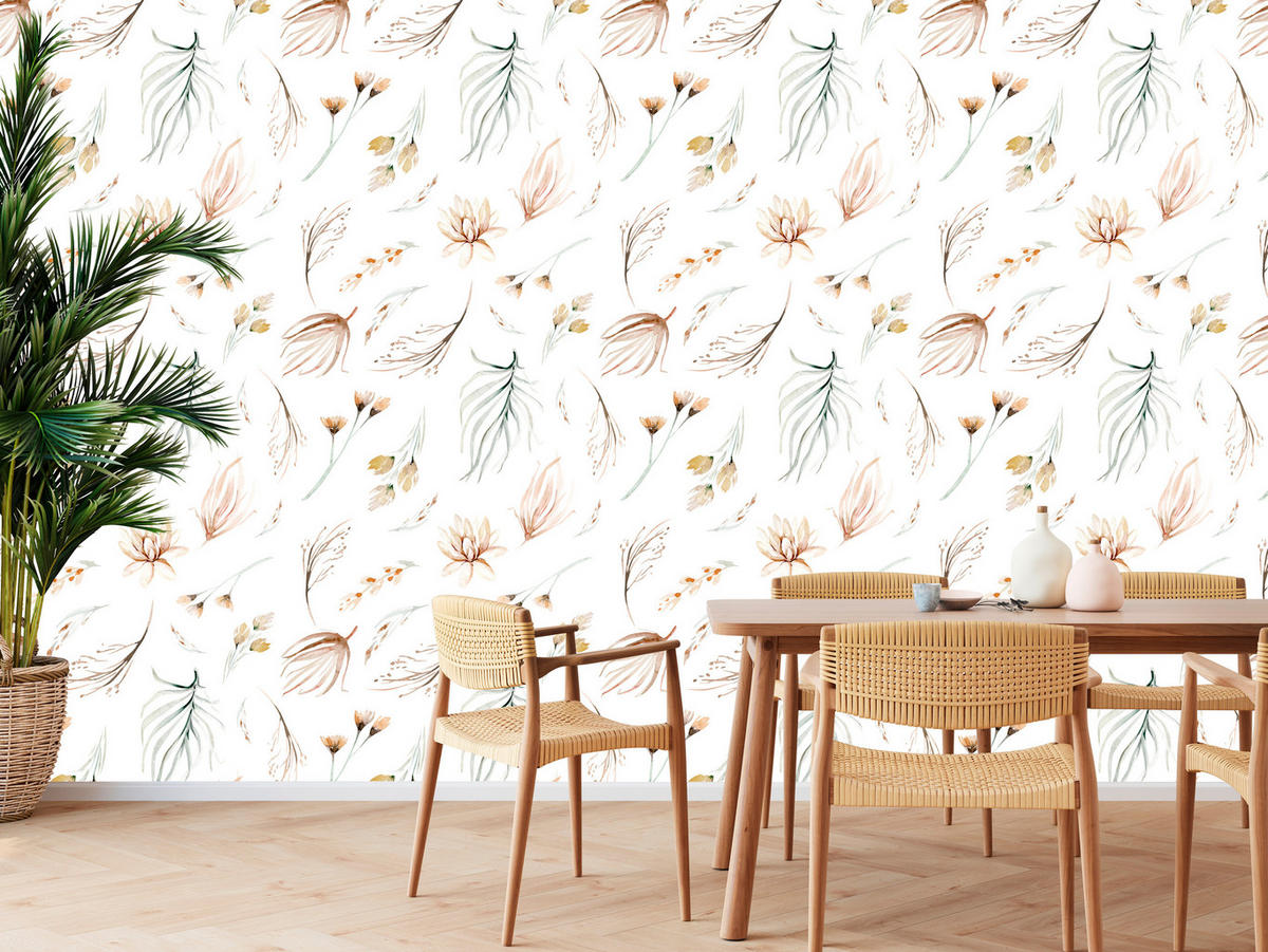 VLIESTAPETE Aquarell-Wildblumen – Beige, Weiß – 50x1000 cm - Beige/Weiß, Papier (50/1000cm) - Muralo