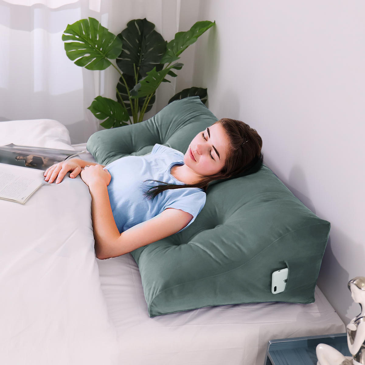 RÜCKENKISSEN Körperkontur Samtlook Grau 180 cm - Grau, Textil (55/180cm) - Vercart