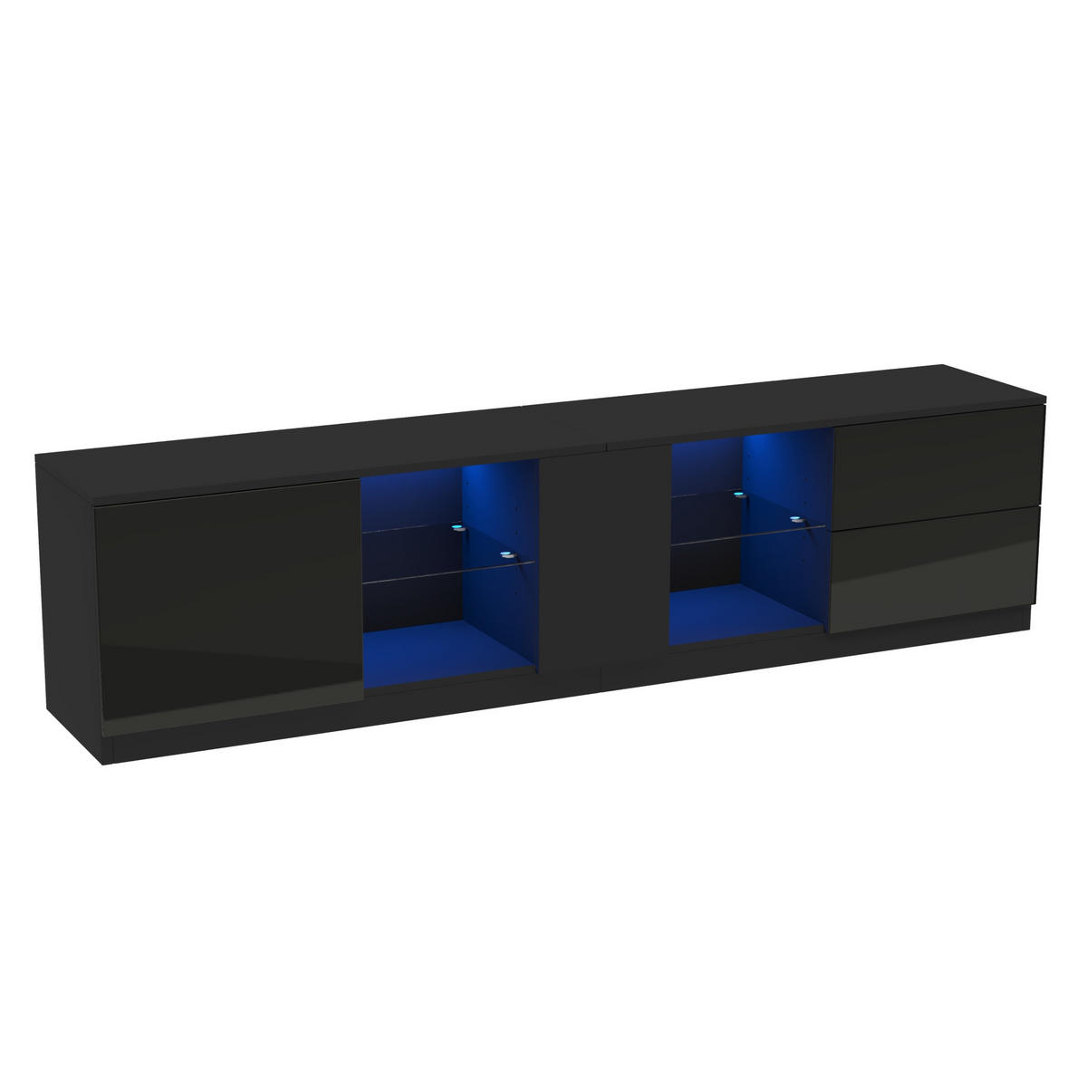 LOWBOARD 160/40/52 cm aus MDF mit Hochglanzfront und LED-Beleuchtung Schwarz - Schwarz, Holzwerkstoff (160/52/40cm) - Modenvie