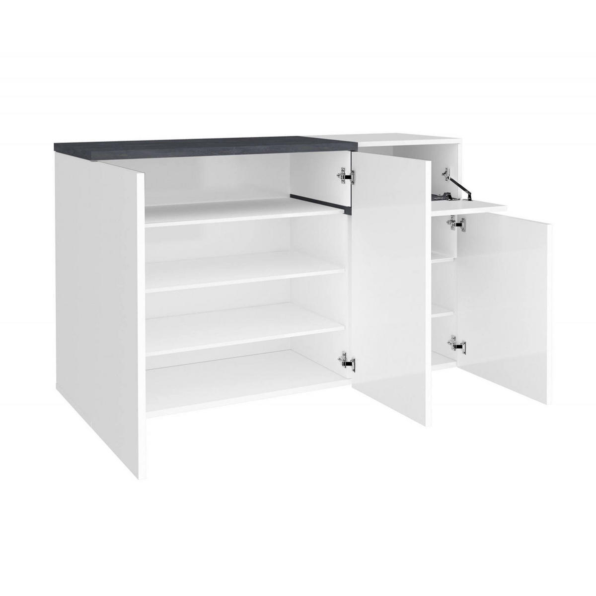 SCHUHSCHRANK Glänzendes Weiß, Schiefer 40/120/80 cm - Schieferfarben/Weiß, Holzwerkstoff (120/80/40cm) - DMORA