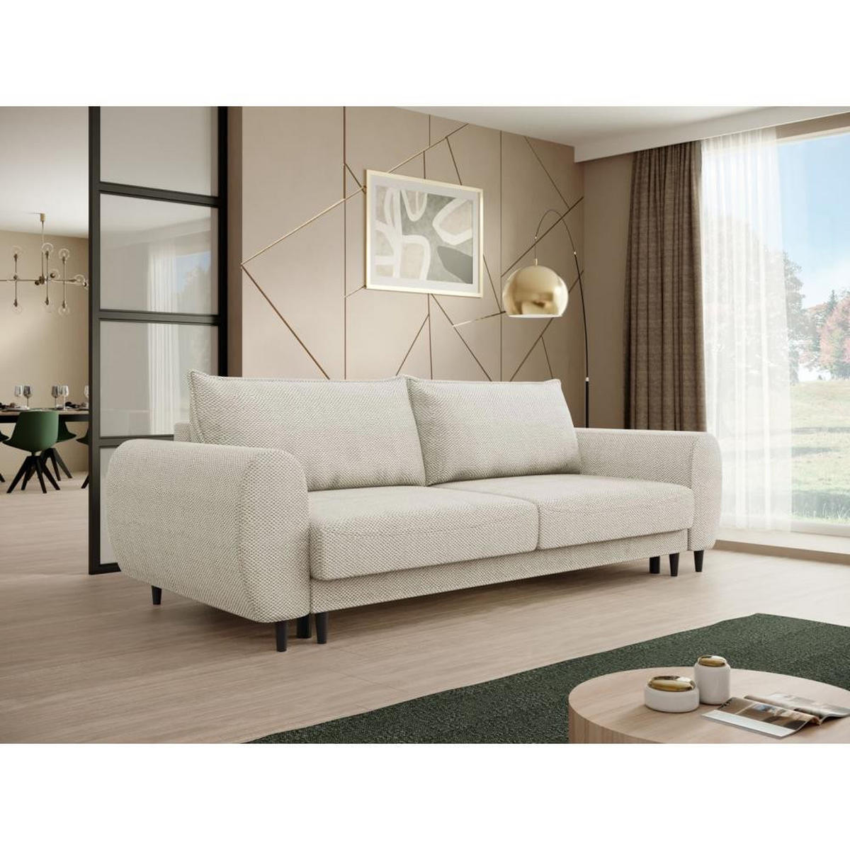 3-SITZER SCHLAFSOFA Cortez beige - Beige/Schwarz, Textil (251/76/95cm) - Beautysofa
