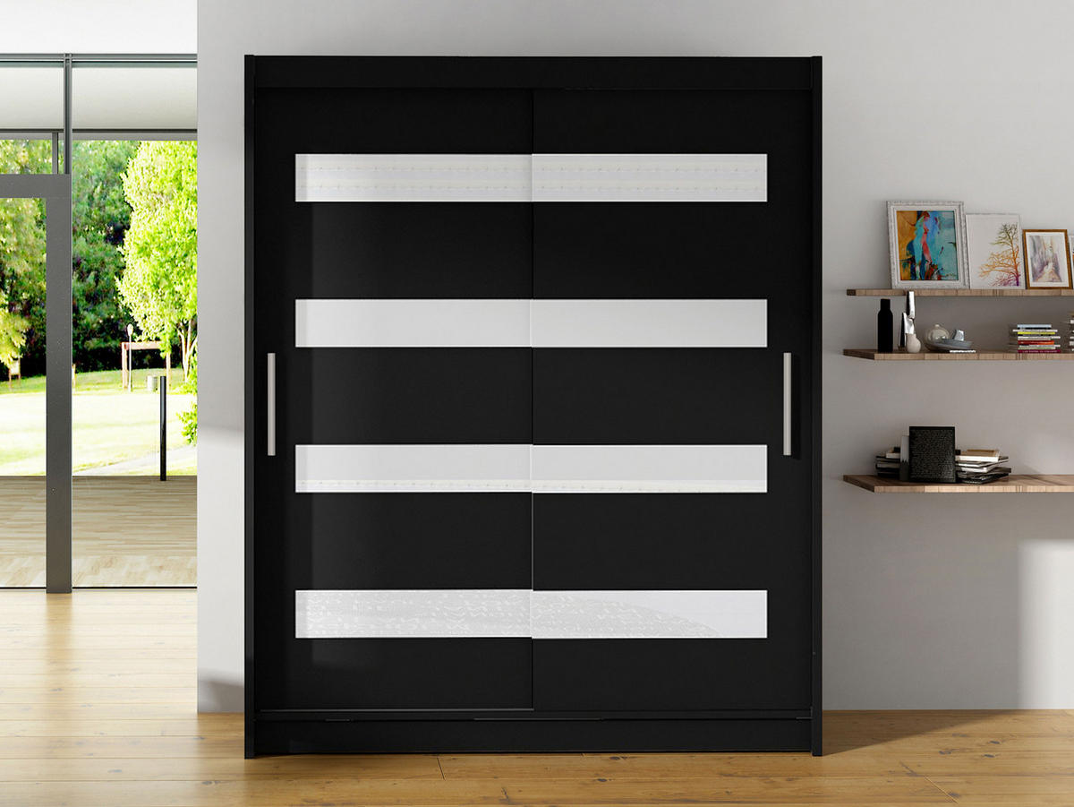 SCHWEBETÜRENSCHRANK Westa IV - Silberfarben/Schwarz, Holzwerkstoff/Metall (150/200/58cm) - MIRJAN24
