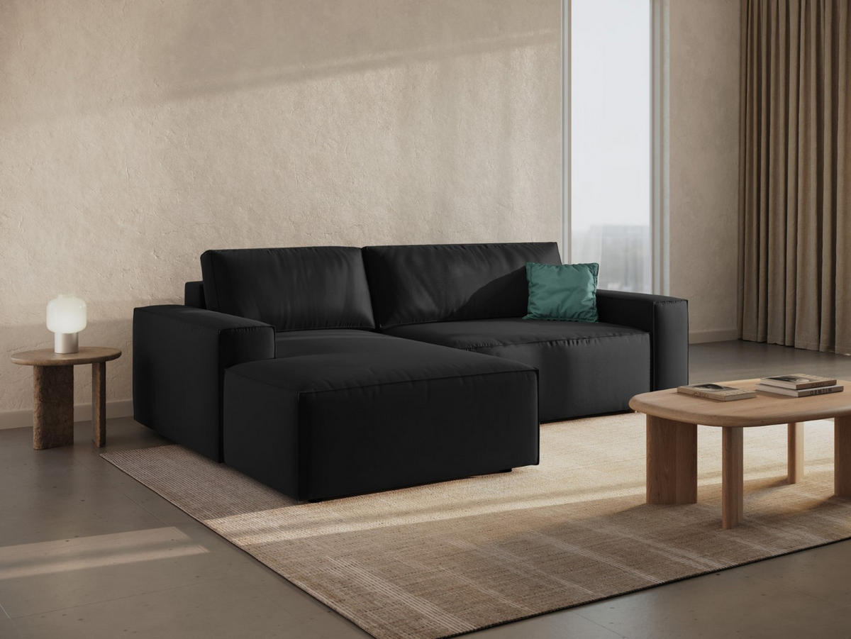 ECKSOFA ausklappbar links mit Container Jodie aus Samt schwarz 3 Sitzplätze - Schwarz, Textil (246/151cm) - Micadoni