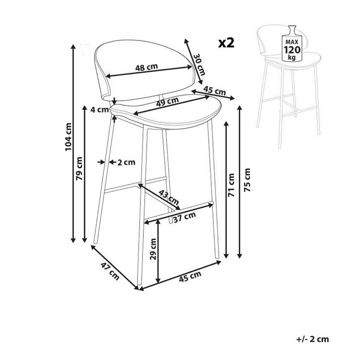 BARHOCKER 2er-Set Orange Kiana - Schwarz/Orange, Textil (49/104/59cm) - Beliani
