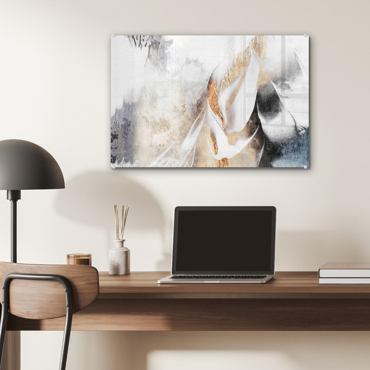 ACRYLGLASBILD Luxus - Abstrakt - Gold - Weiß 60x40 cm - Goldfarben, Glas (60/40cm) - MuchoWow