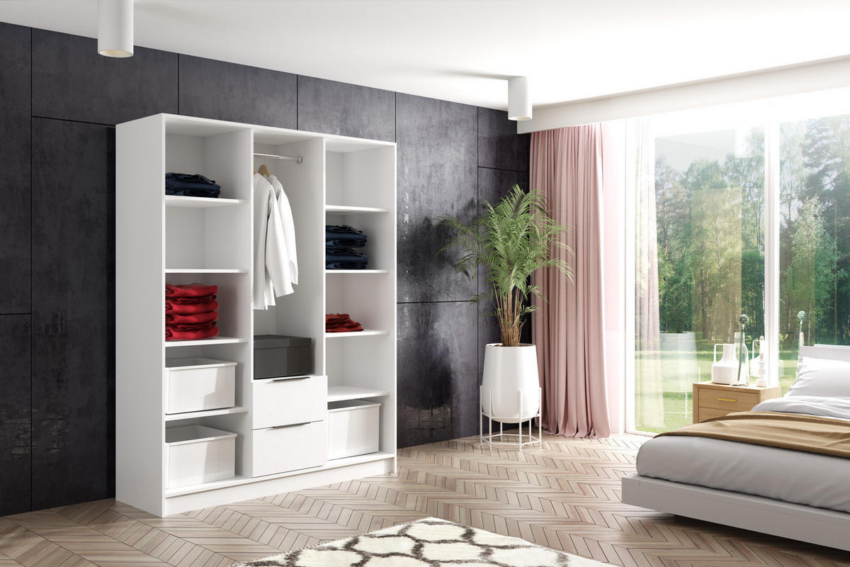 KLEIDERSCHRANK NERA - 150 cm - Weiß|Schwarz|Eiche Artisan - Schwarz/Weiß, Holzwerkstoff (150/200/51cm) - ALTDECOR
