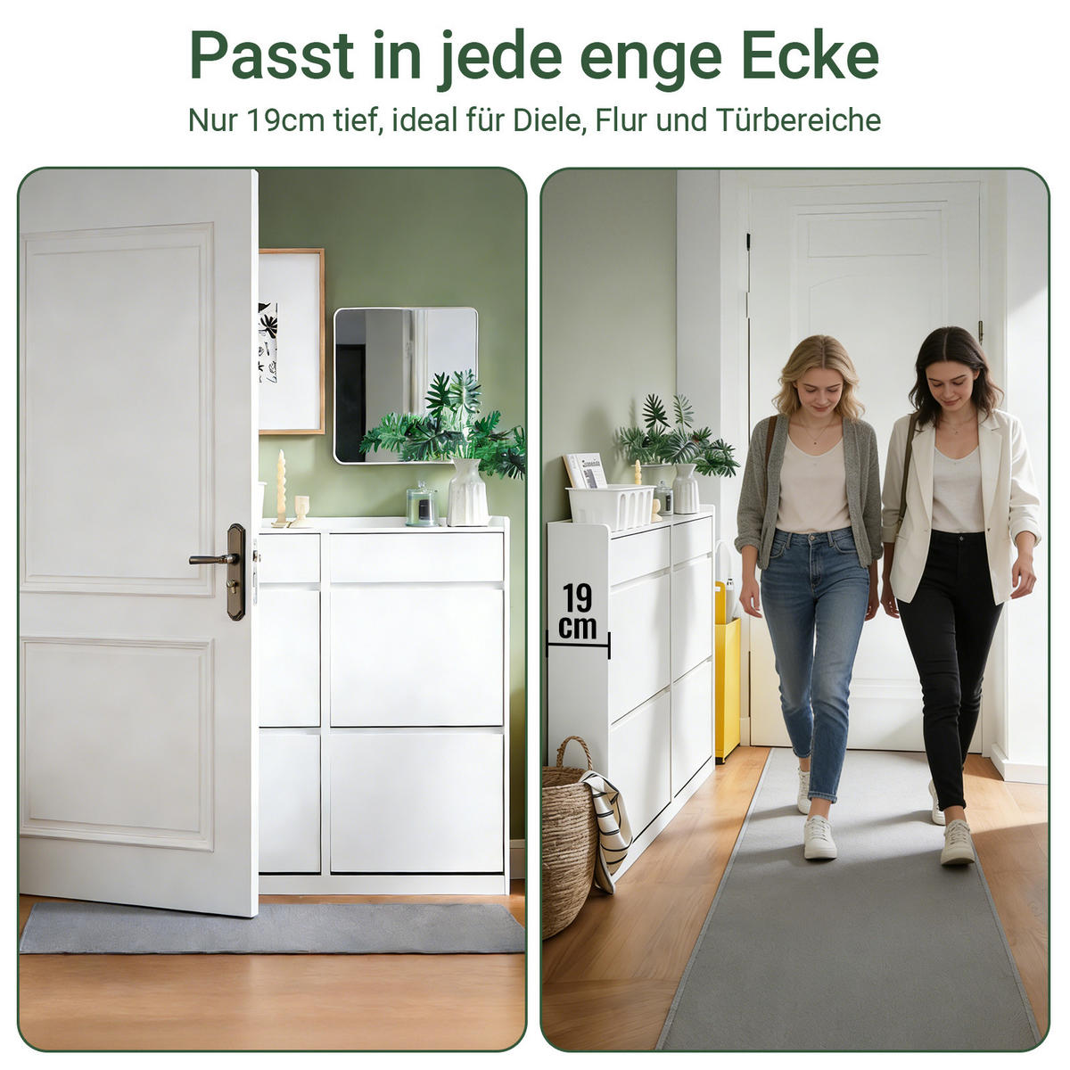 SCHUHKIPPER mit 4 Klappen, Schuhschrank schmal, 98x95x19cm Weiß - Weiß, Holz (98/95/19cm) - SoBuy