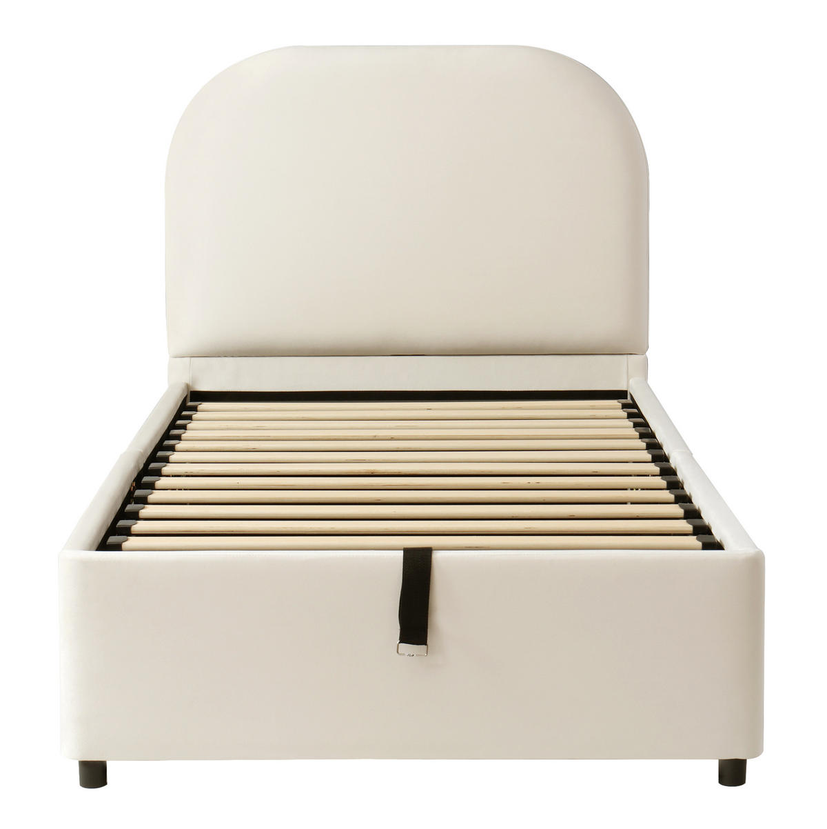 KINDERBETT 90/200 cm mit hydraulischem Bettkasten, Lattenrost und gepolstertem Kopfteil aus Samt, Beige - Beige, Textil (90/200cm) - Redom