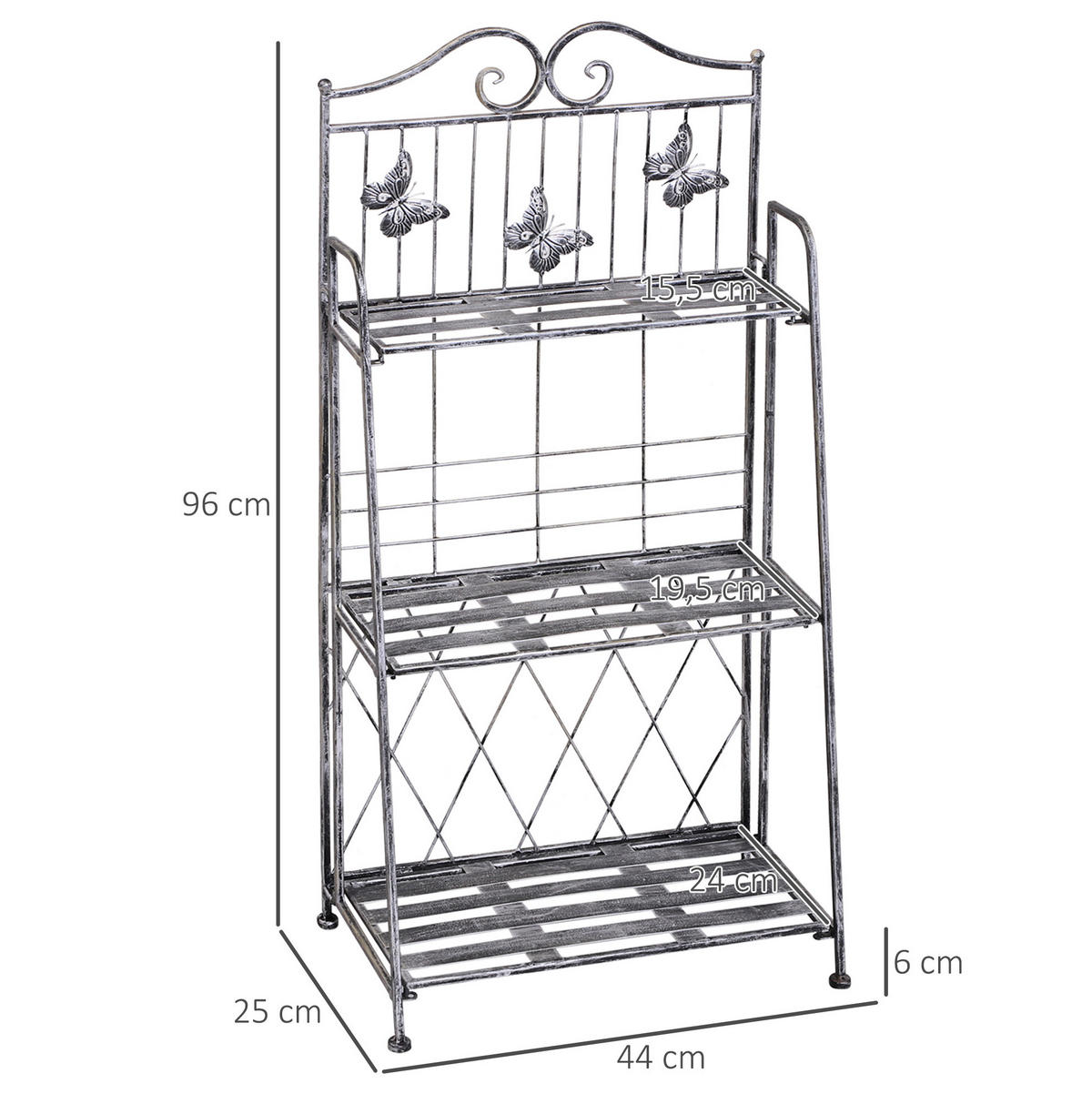 GARTENREGAL aus Metall 44x25x96 cm in Grau mit Faltfunktion - Grau, Metall (25/96/44cm) - Modfu