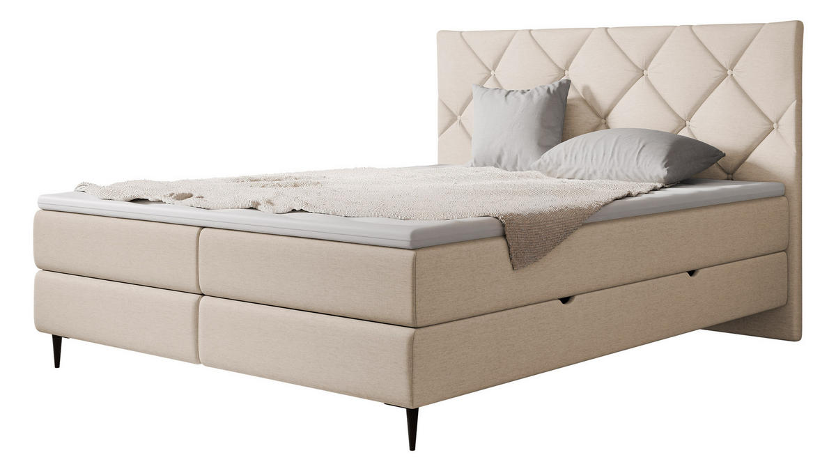 BOXBETT Letra - Schwarz/Naturfarben, Holz/Textil (180/200cm) - MIRJAN24