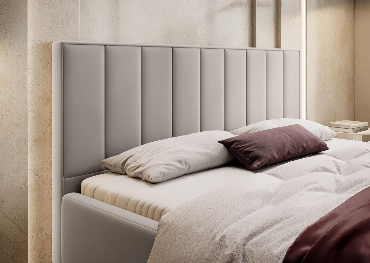 POLSTERBETT Rinus Grau Plüsch mit Bettkasten 200 cm - Greige, Textil (200/200cm) - Selsey
