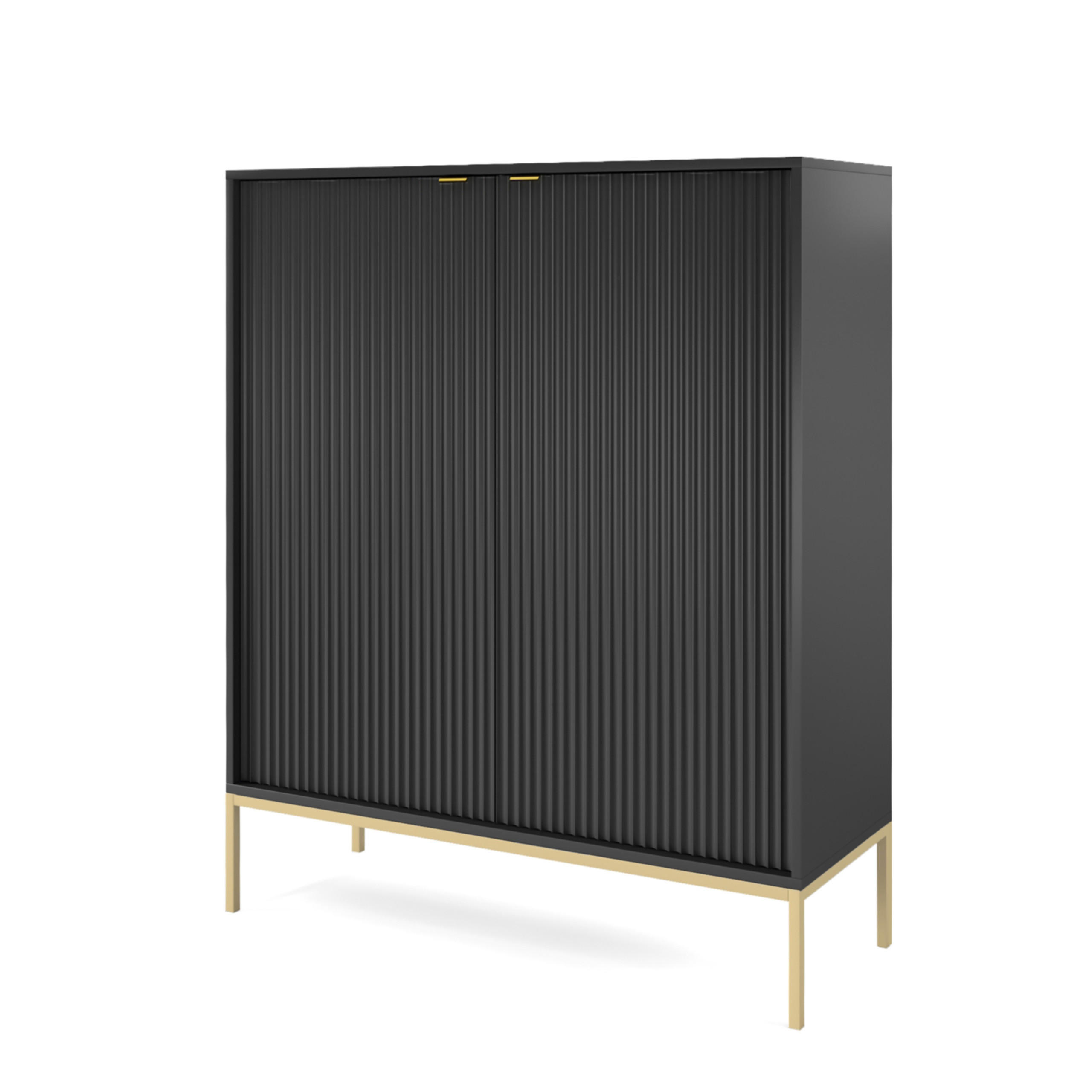 HIGHBOARD STELLARE 104/125/39 cm mit 2 Türen Schwarz - Goldfarben/Schwarz, Holzwerkstoff (104/125/39cm) - MASSENO