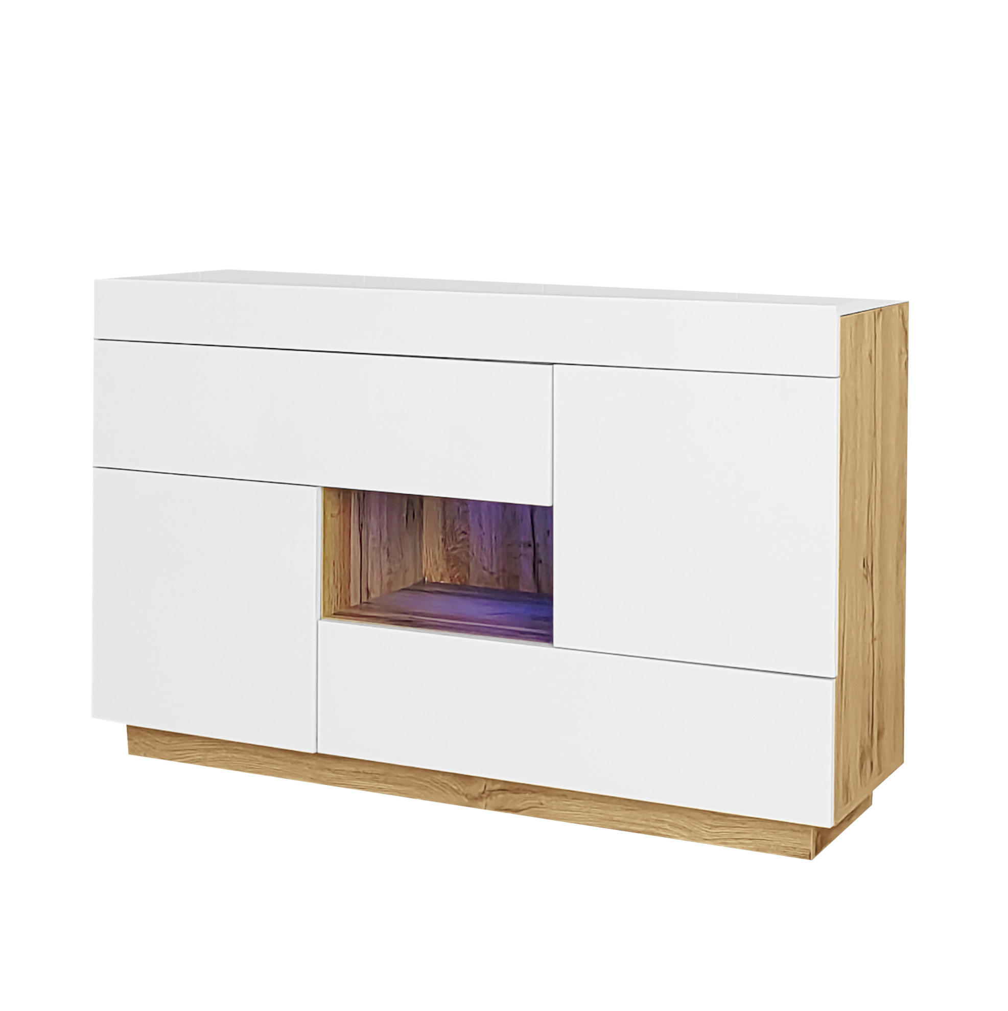 SIDEBOARD 120/37/76,5 cm mit 2 Türen, 2 Schubladen & LED in Weiß - Weiß, Holzwerkstoff (120/37/76.5cm) - BEAOK
