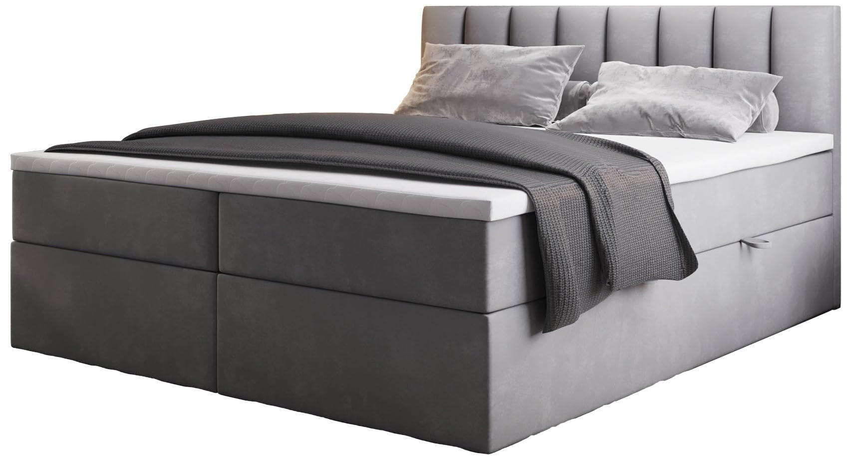 BOXSPRINGBETT PALERMO mit Bettkästen und Bonell Matratze H3 - Grau - 180x200 cm - Grau, Textil (180/200cm) - Trada