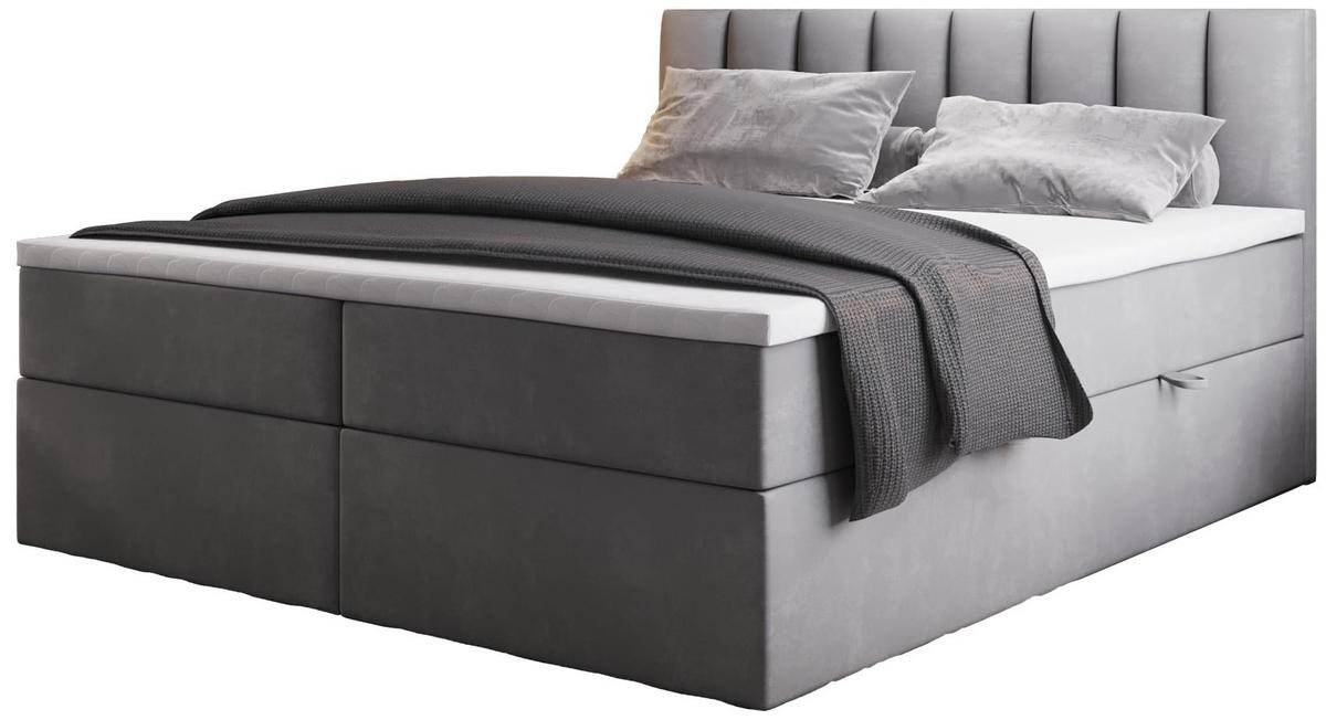 BOXSPRINGBETT PALERMO mit Bettkästen und Bonell Matratze H3 - Grau - 180x200 cm - Grau, Textil (180/200cm) - Trada
