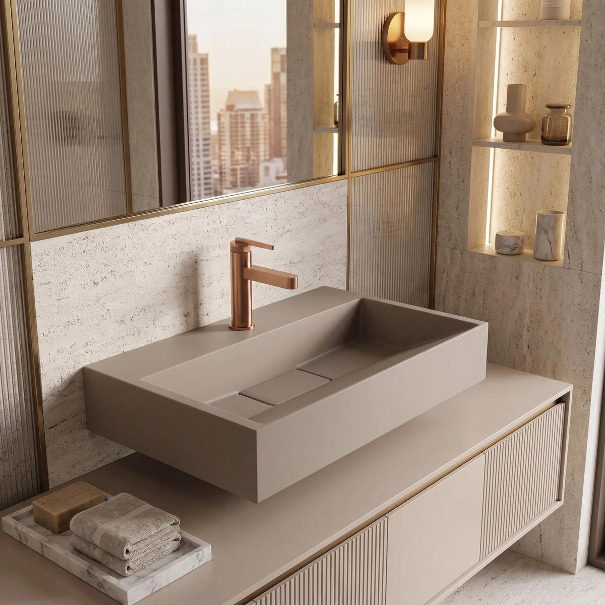 WASCHBECKEN Konglomerat Rea Goya Taupe 60cm - Beige, Keramik (37/14/60cm) - REA