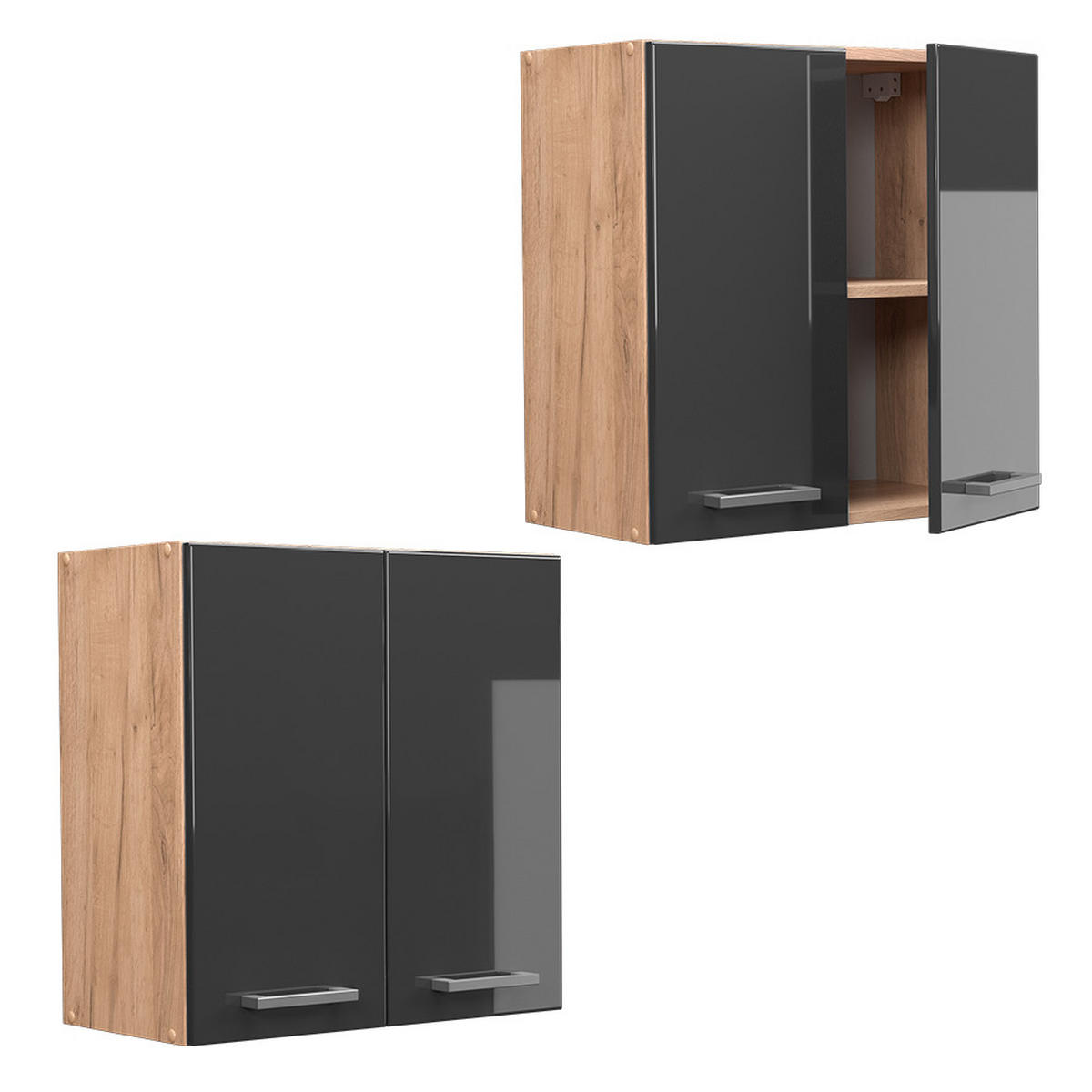 HÄNGESCHRANK R-Line Anthrazit Hochglanz 60 cm - Honigeiche/Schwarz Hochglanz, Holzwerkstoff (60/60/31cm) - Vicco