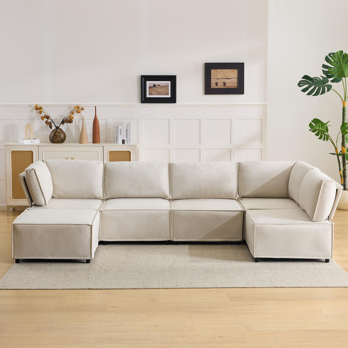 WOHNLANDSCHAFT mit flexibler Kombination und Leinenstoff in Beige - Beige, Textil (308/77/152cm) - EVRYAE