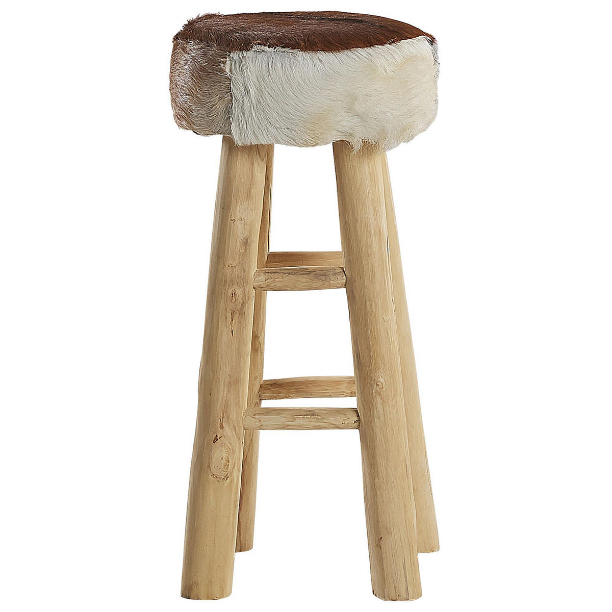 BARHOCKER Echtleder Goldbraun Walton - Hellbraun, Holz/Fell (40/80/40cm) - Beliani