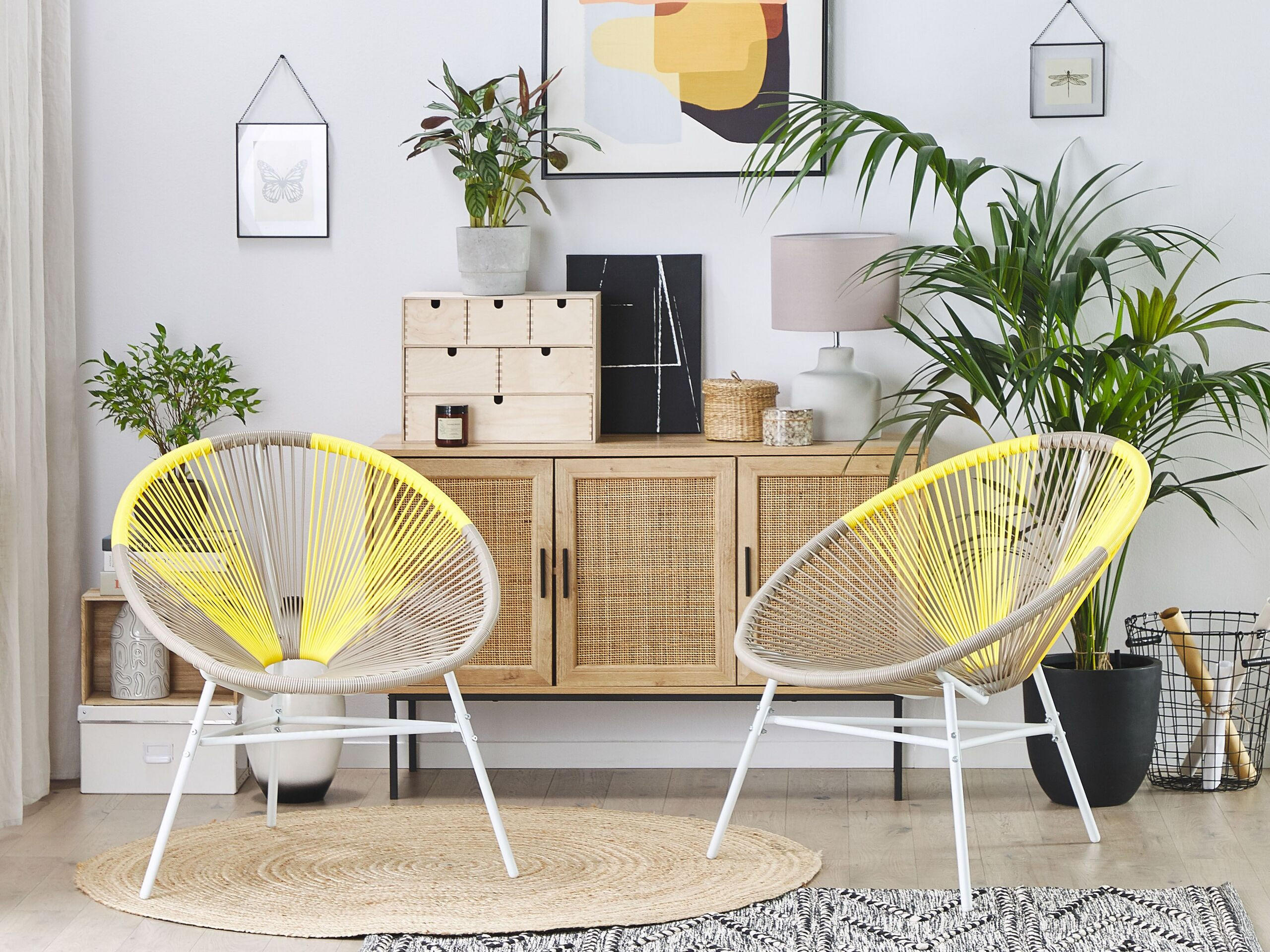 RATTANSTUHL 2er-SET Kunststoff beige/gelb 76 cm Acapulco - Beige/Gelb, Kunststoff (76/85/76cm) - Beliani