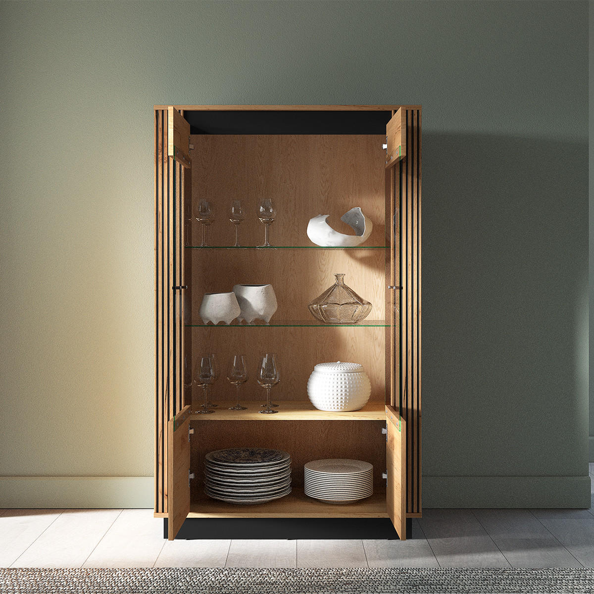 VITRÍNA Solal Dřevo - hnědá, kompozitní dřevo (92/141/40cm) - Petits-meubles