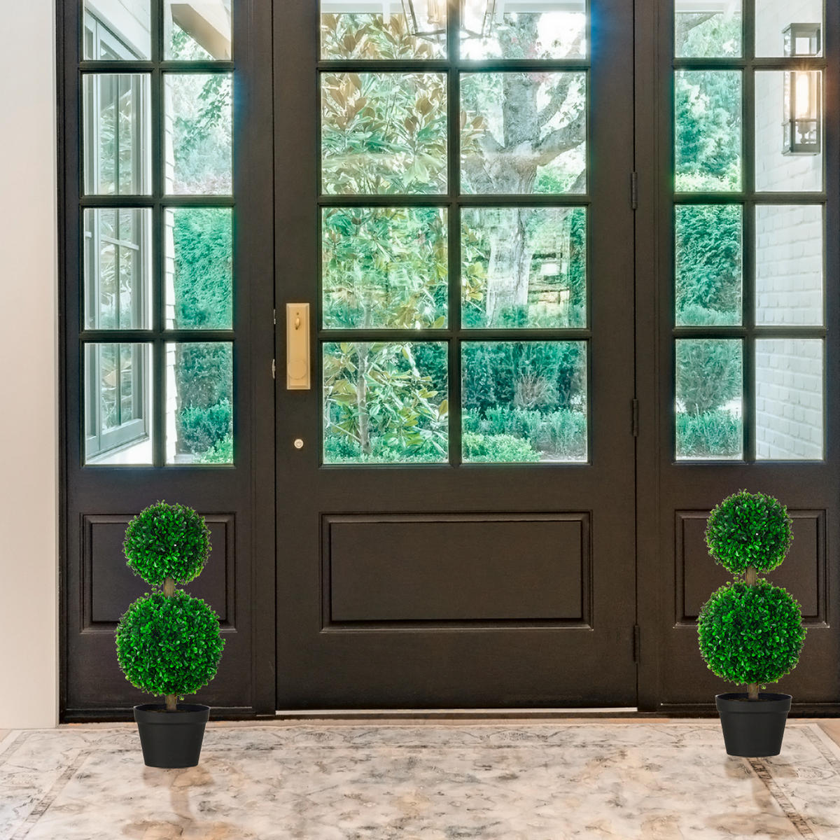 KÜNSTLICHE Pflanzen, 2er-Set Buchsbaum, 60 cm Kunstpflanze mit Doppel-Kugel - Grün, Kunststoff (60cm) - HOMCOM