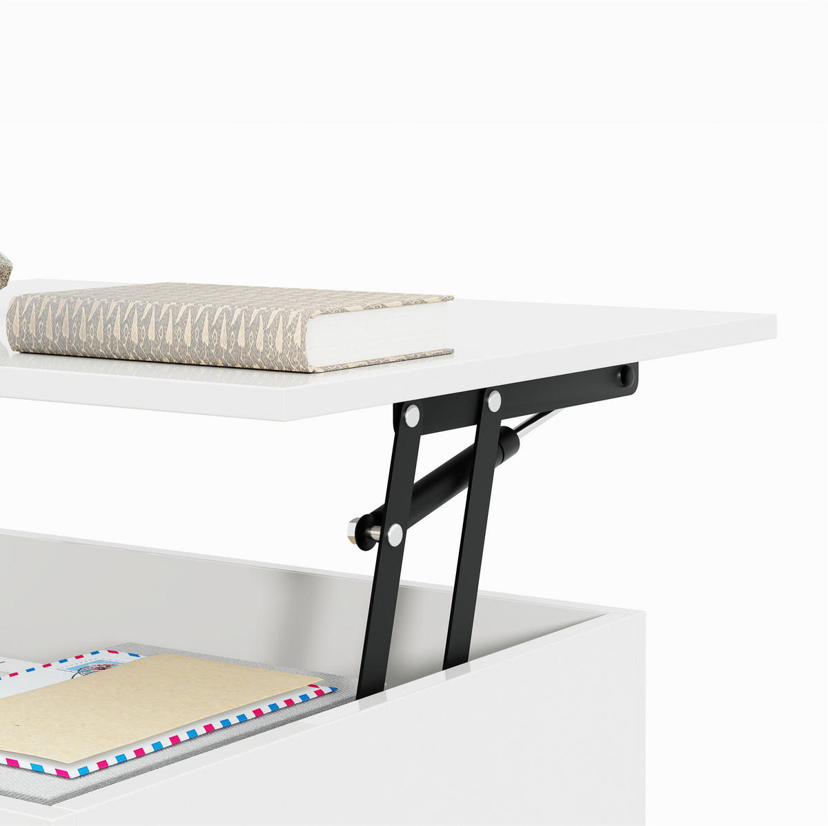 COUCHTISCH aus Spanplatte 100x50x33/47,5 cm Weiß Hochglanz höhenverstellbar mit LED-Beleuchtung - Weiß, Holzwerkstoff (100/50/47.5cm) - IVMEU