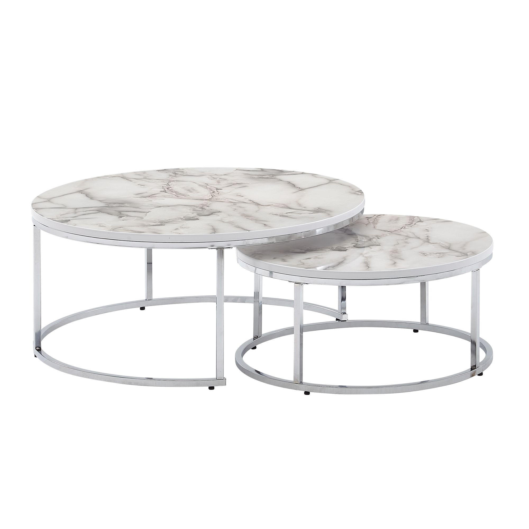 COUCHTISCH 2er Set Marmoroptik Metall Eichenholz Ineinanderschiebbar, Silber 80x80x36 cm - Silberfarben, Holz/Metall (80/80/36cm) - KADIMA DESIGN