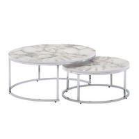 COUCHTISCH 2er Set Marmoroptik Metall Eichenholz Ineinanderschiebbar, Silber 80x80x36 cm - Silberfarben, Holz/Metall (80/80/36cm) - KADIMA DESIGN