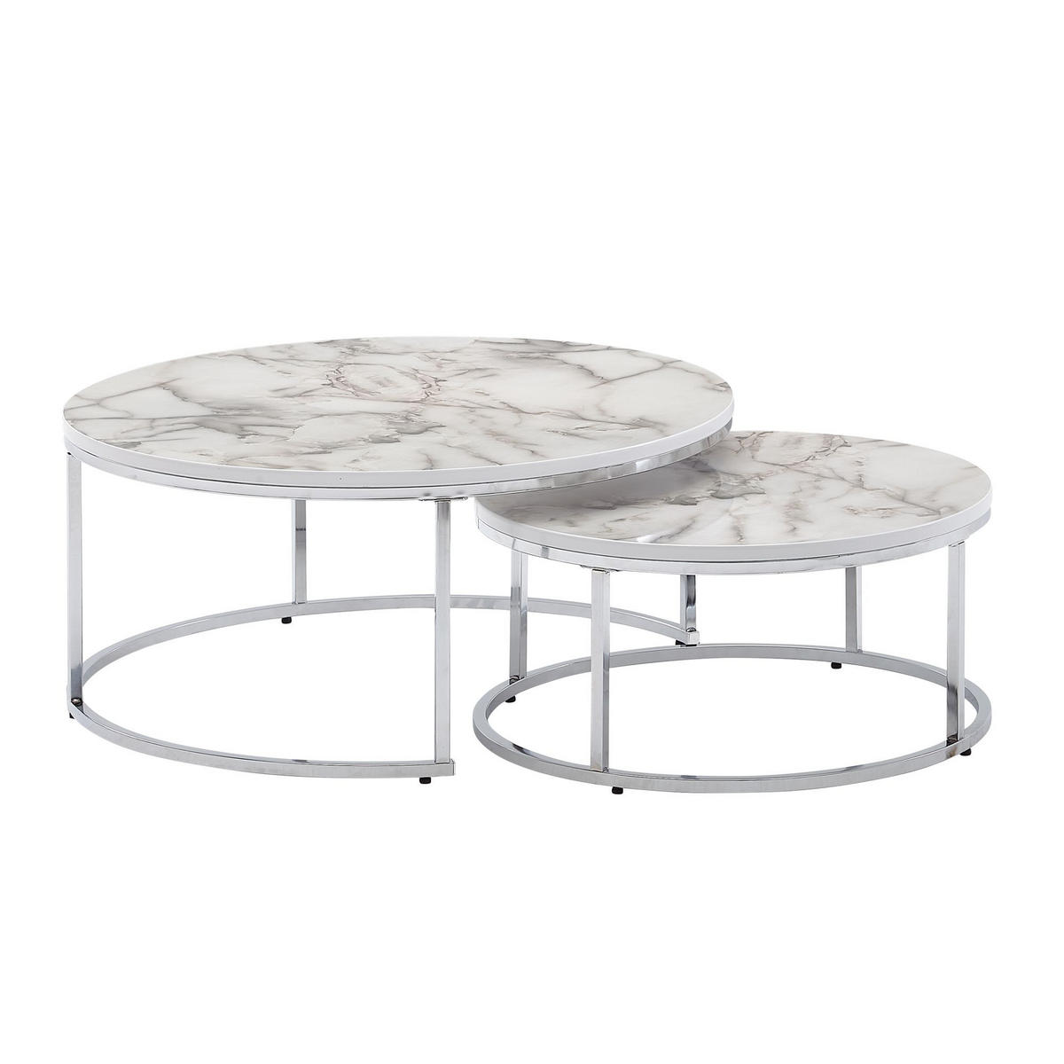 COUCHTISCH 2er Set Marmoroptik Metall Eichenholz Ineinanderschiebbar, Silber 80x80x36 cm - Silberfarben, Holz/Metall (80/80/36cm) - KADIMA DESIGN
