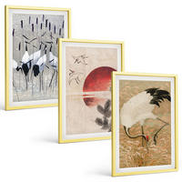BILDER SET 3er Set - 40x60 cm Goldrahmen - Japanische Kraniche Landschaft - Goldfarben, Kunststoff (40/60cm) - TULUP