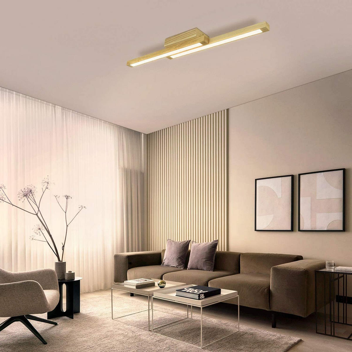 LED-DECKENLEUCHTE Thor 90/11/8cm - Zwetschgeholzfarben, Holz (90/11/8cm) - ZMH
