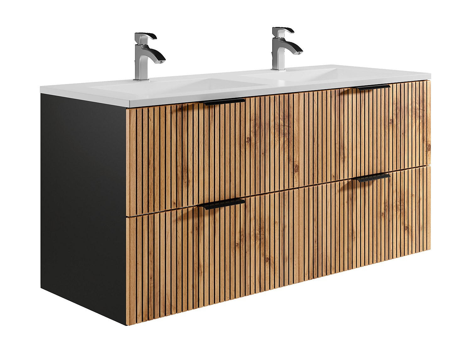 DOPPELWASCHTISCH - 120cm x 46cm - MDF - schwarz, naturfarben hell - MADELA - Schwarz, Holz (120/57/46cm) - Vente-Unique