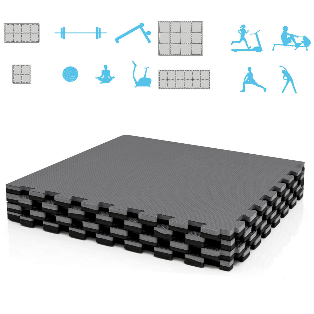 BODENSCHUTZMATTE 50x50x2 cm, Schwarz, 4er Set - Schwarz, Kunststoff (50/50cm) - eyepower