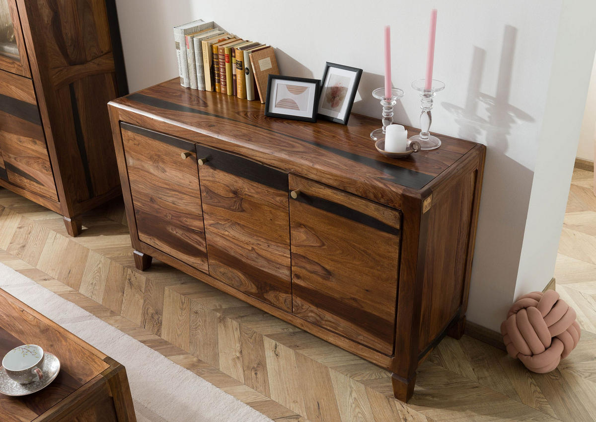 SIDEBOARD Sheesham 140x45x80 dunkelbraun lackiert ANCONA #221 - Dunkelbraun, Holz (140/80/45cm) - Massivmoebel24