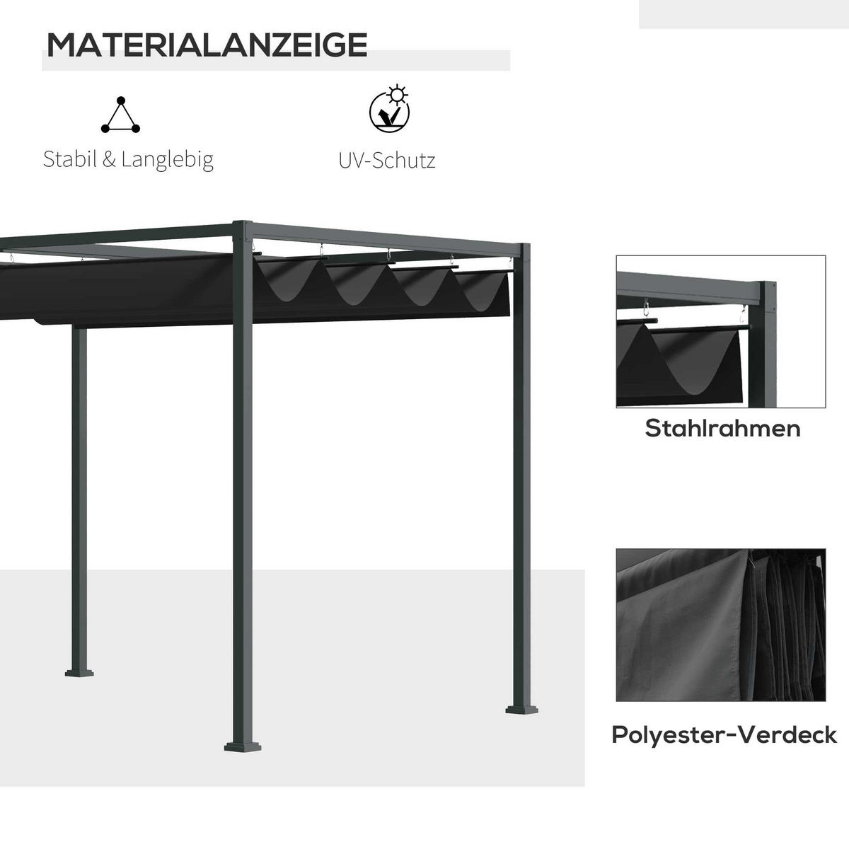 PERGOLA Pavillon Polyester Schwarz+Grau - Schwarz, Kunststoff/Metall (213/221/298cm) - Outsunny