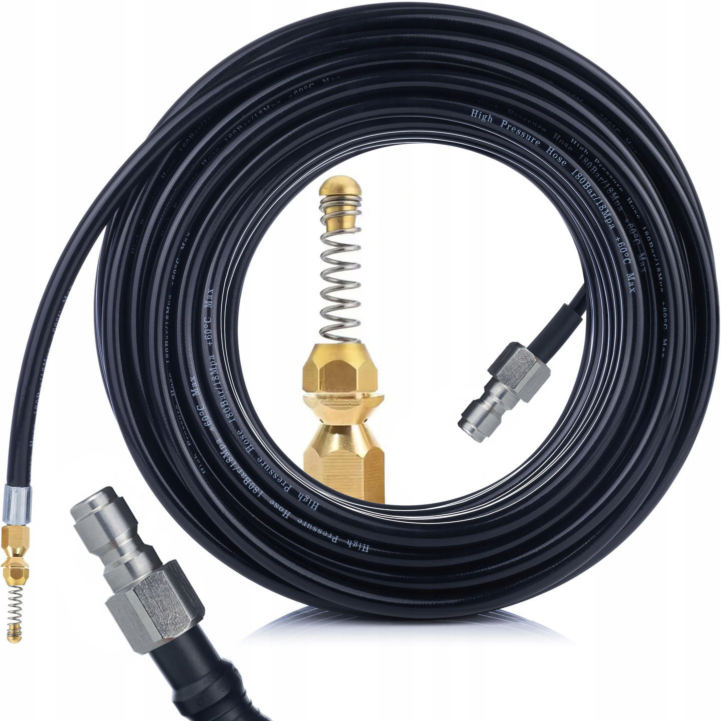 SCHLAUCH Hochdruck 30 m, 1/4" Quick-Connect, Messing Düse Federdüse, 200 bar, 60 °C, flexibel - Multicolor, Kunststoff/Metall (29/10/29cm)
